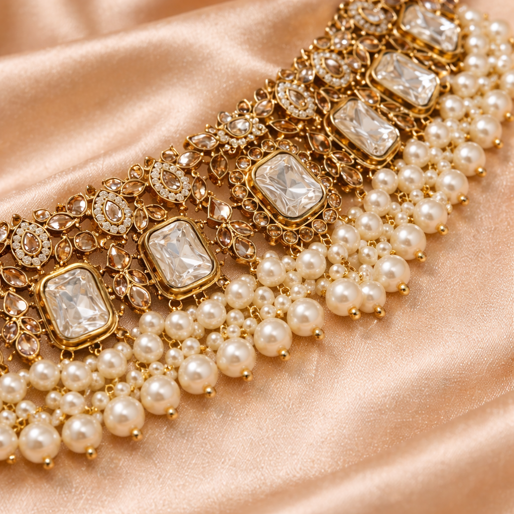 Emerald Green Kundan Necklace Set for Women