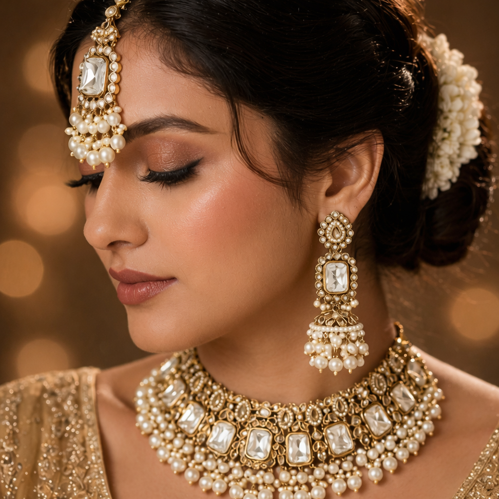Emerald Green Kundan Necklace Set for Women