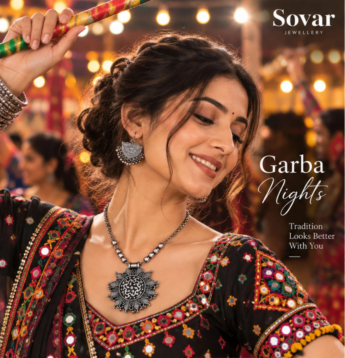 Sovar Oxidised Silver Necklace Set for Women with Matching Earrings