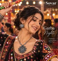 Sovar Oxidised Silver Necklace Set for Women with Matching Earrings