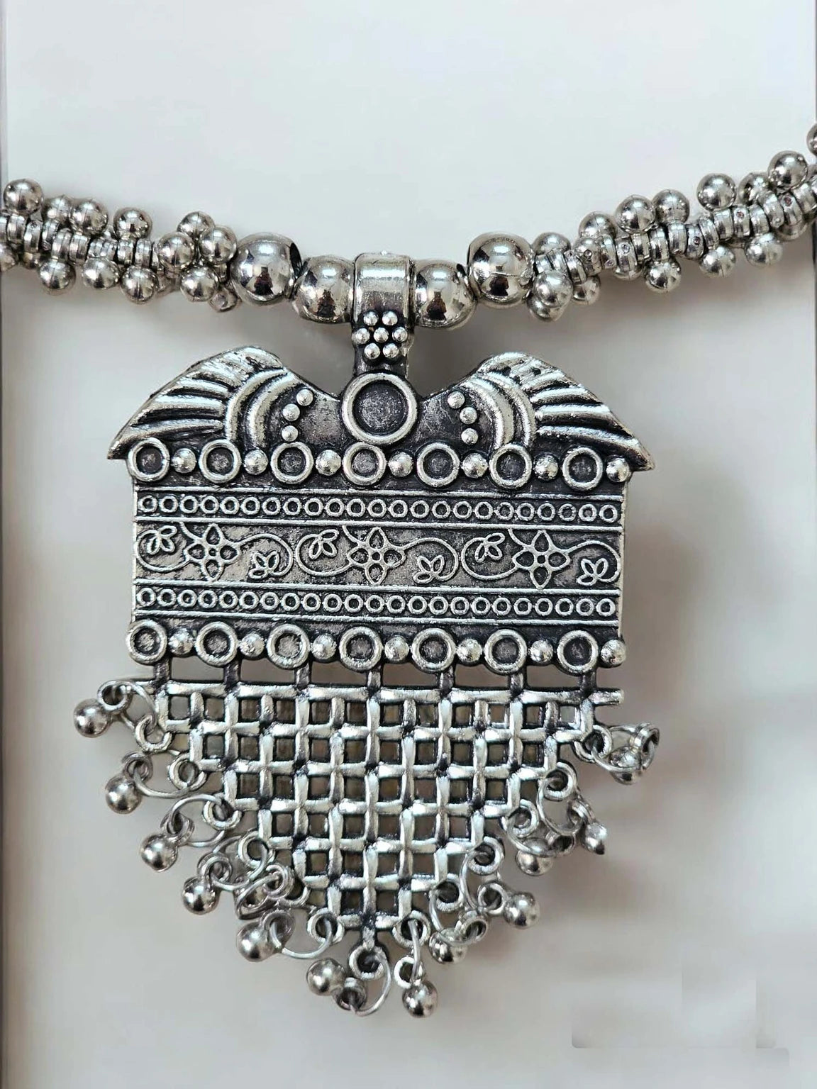 SOVAR Oxidised Silver Tribal Necklace & Earrings Set for Women | Traditional Ethnic Jewellery