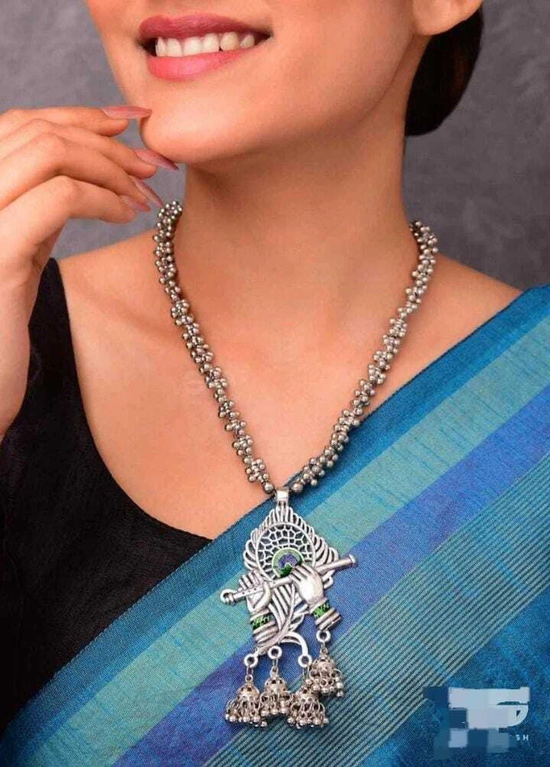 SOVAR Oxidised Silver Peacock Necklace & Earrings Set for Women | Traditional Ethnic Jewellery
