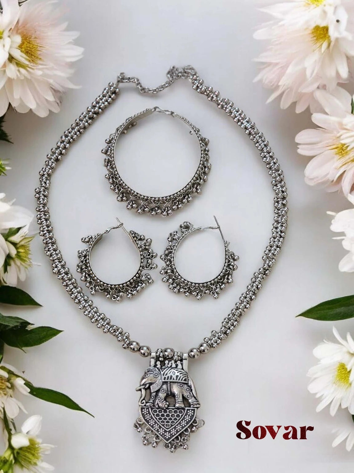 SOVAR Royal Elephant – Oxidised Silver Tribal Jewellery Set