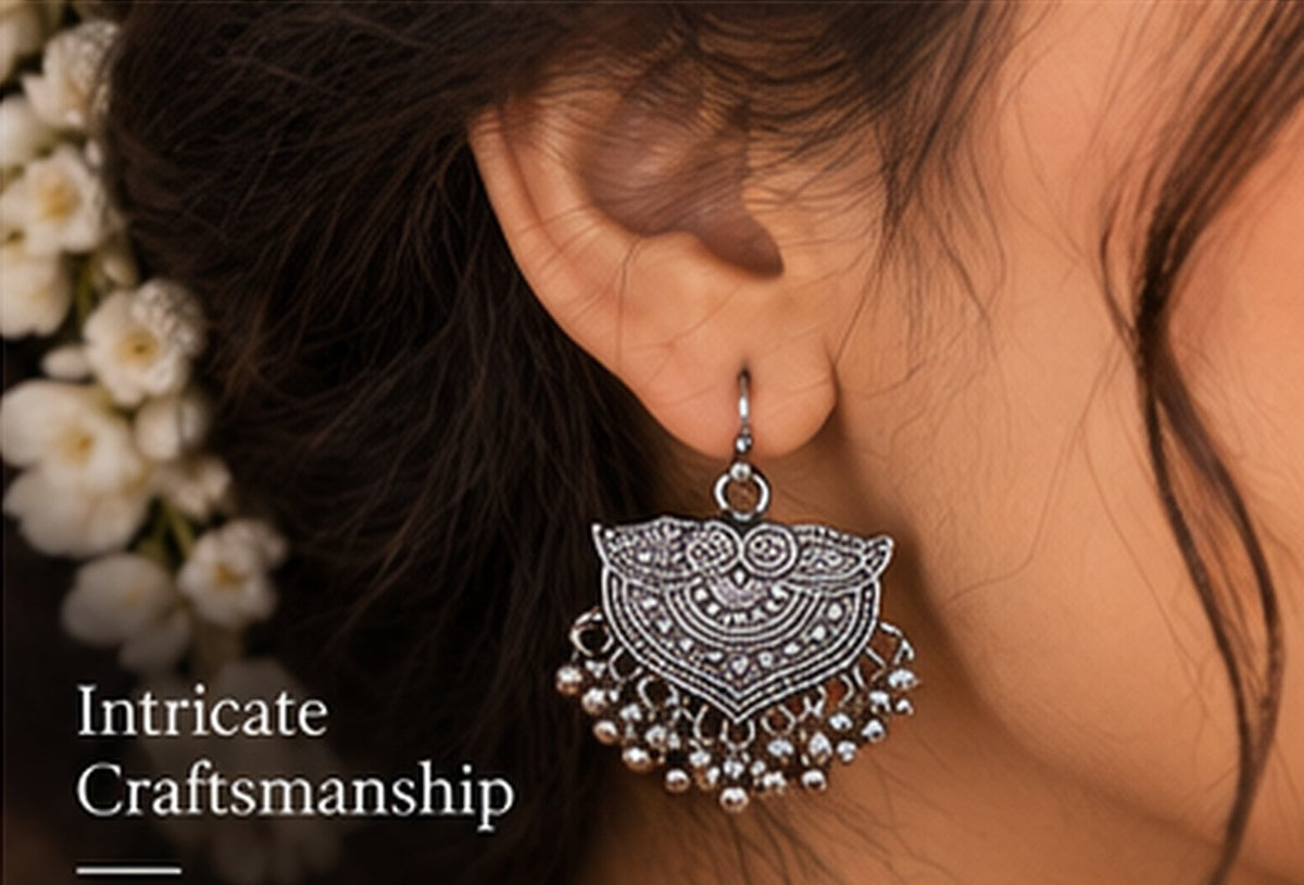 SOVAR Tribal Mandala Antique Oxidised Necklace & Earrings Set